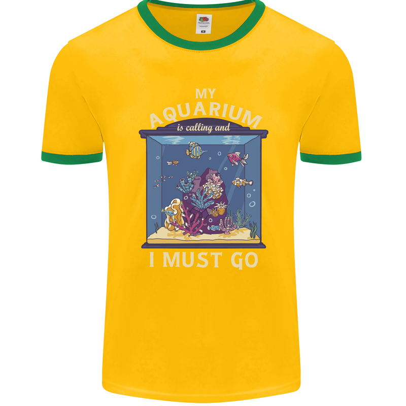 My Aquarium is Calling Tropical Fish Tank Mens Ringer T-Shirt FotL Gold/Green