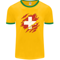 Torn Switzerland Flag Swiss Day Football Mens Ringer T-Shirt FotL Gold/Green