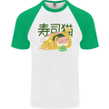Sushi Cat Mens S/S Baseball T-Shirt White/Green