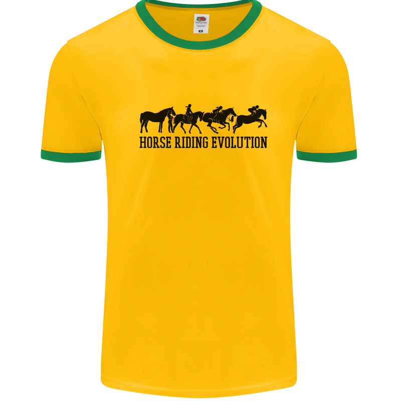 Equestrian Horse Riding Evolution Mens Ringer T-Shirt Gold/Green