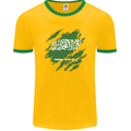 Torn Saudi Arabia Flag Arabian Day Football Mens Ringer T-Shirt FotL Gold/Green