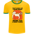 I Drink Tea and Know Things Funny Cat Mens Ringer T-Shirt Gold/Green