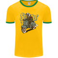 Scooter Skull Motorcycle MOD Biker Mens Ringer T-Shirt FotL Gold/Green
