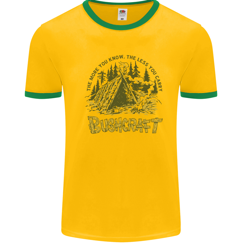 Bushcraft Funny Outdoor Pursuits Scouts Camping Mens Ringer T-Shirt Gold/Green