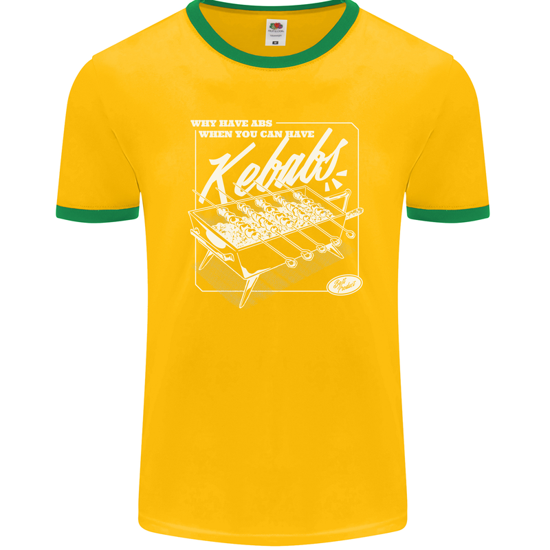 Funny Gym Overweight Fat Abs Kebabs Mens Ringer T-Shirt FotL Gold/Green