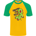 Voodoo Doll Thinking of You Halloween Black Magic Mens S/S Baseball T-Shirt Gold/Green