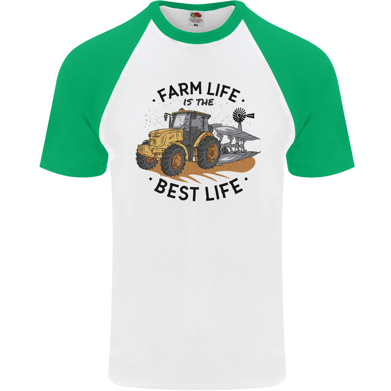 Farm Life is the Best Life Farming Farmer Mens S/S Baseball T-Shirt White/Green