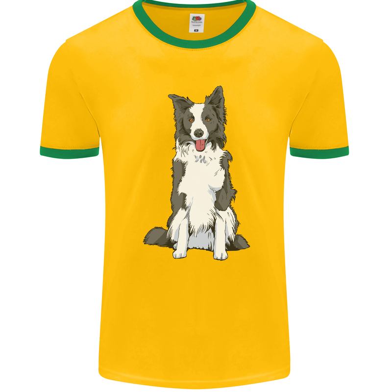 A Border Collie Mens Ringer T-Shirt FotL Gold/Green