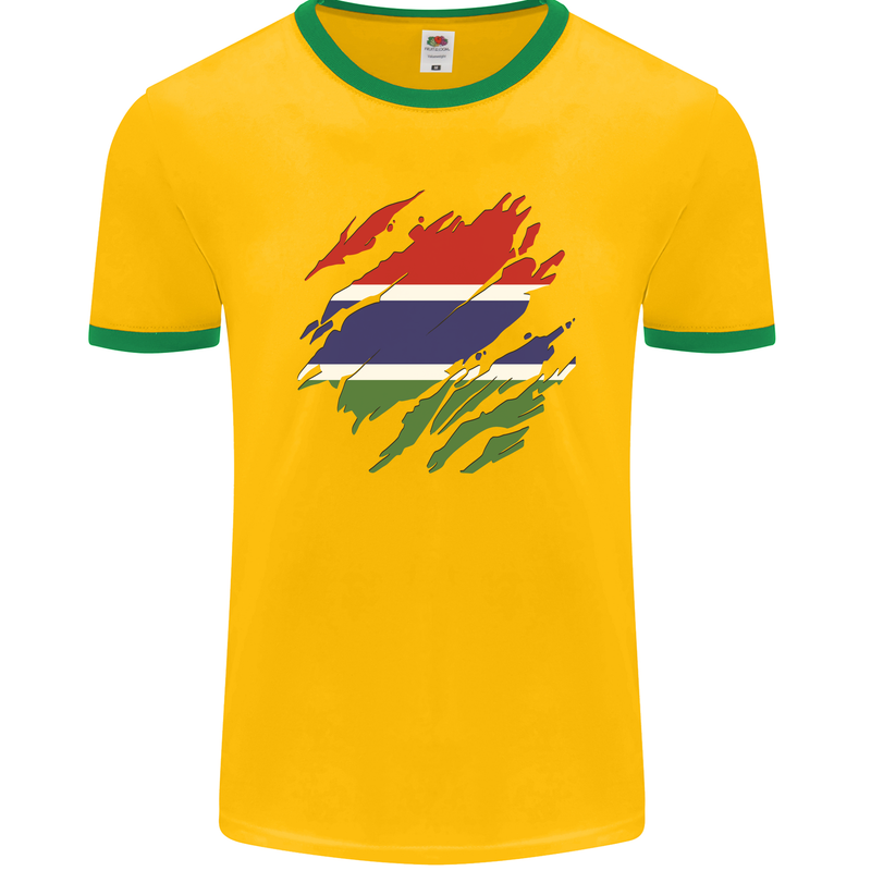 Torn Gambia Flag Gambian Day Football Mens Ringer T-Shirt FotL Gold/Green