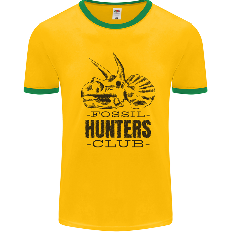 Fossil Hunters Club Paleontology Dinosaurs Mens Ringer T-Shirt Gold/Green