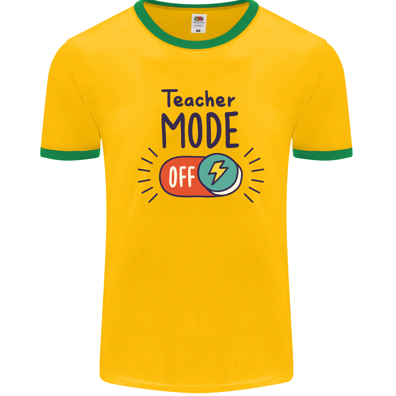 Teacher Mode Off Funny Teaching Mens Ringer T-Shirt Gold/Green