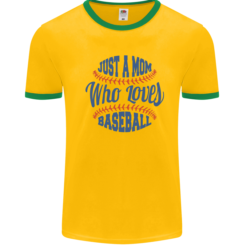 Just a Mom Who Loves Baseball Mens Ringer T-Shirt Gold/Green