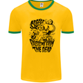 Coffee Raises Me from the Dead Skull Mens Ringer T-Shirt Gold/Green