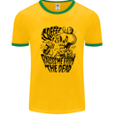 Coffee Raises Me from the Dead Skull Mens Ringer T-Shirt Gold/Green