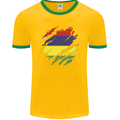 Torn Mauritius Flag Mauritians Day Football Mens Ringer T-Shirt FotL Gold/Green