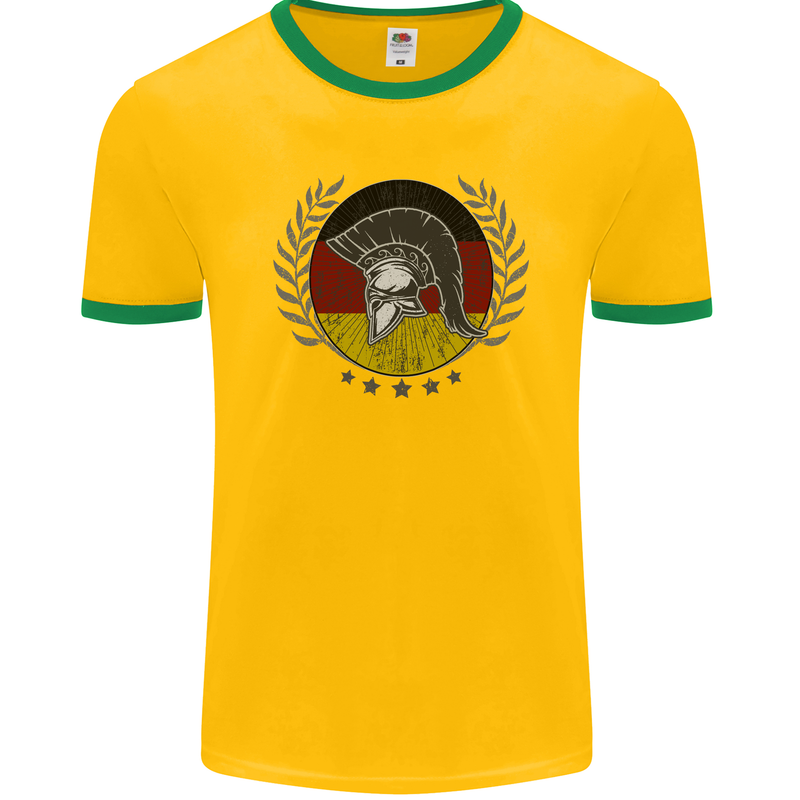 German Bodybuilding Flag Gym Training Spartan Mens Ringer T-Shirt FotL Gold/Green