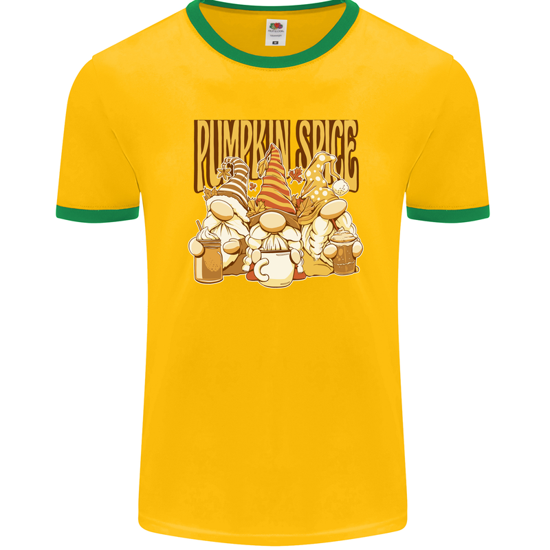 Pumpkin Spice Gnomes Halloween Mens Ringer T-Shirt FotL Gold/Green