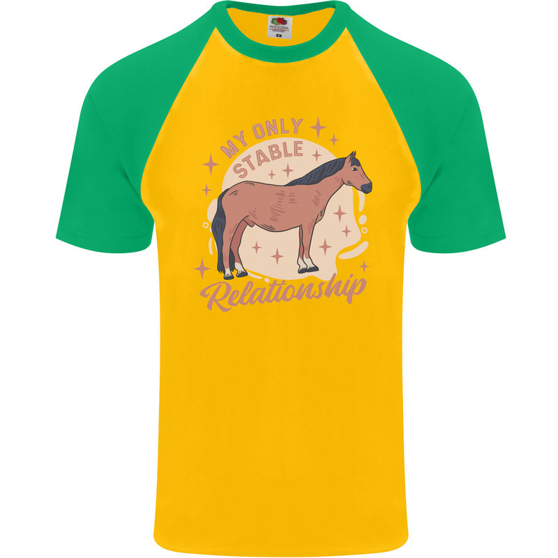 Equestrian Horse My Only Stable Relationship Mens S/S Baseball T-Shirt Gold/Green