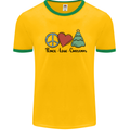 Peace Love Christmas Xmas Mens Ringer T-Shirt Gold/Green