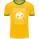 Monday Dead Inside Work Skull Mens Ringer T-Shirt FotL Gold/Green