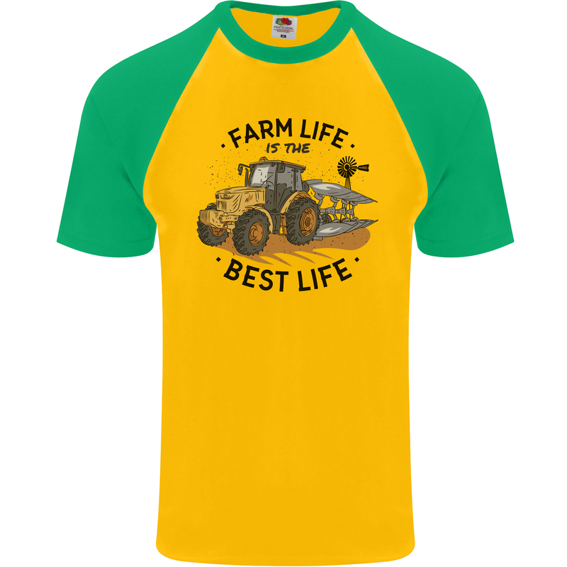 Farm Life is the Best Life Farming Farmer Mens S/S Baseball T-Shirt Gold/Green