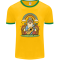 Trippy Guitar Hippy Gnome Magic Mushrooms Mens Ringer T-Shirt FotL Gold/Green