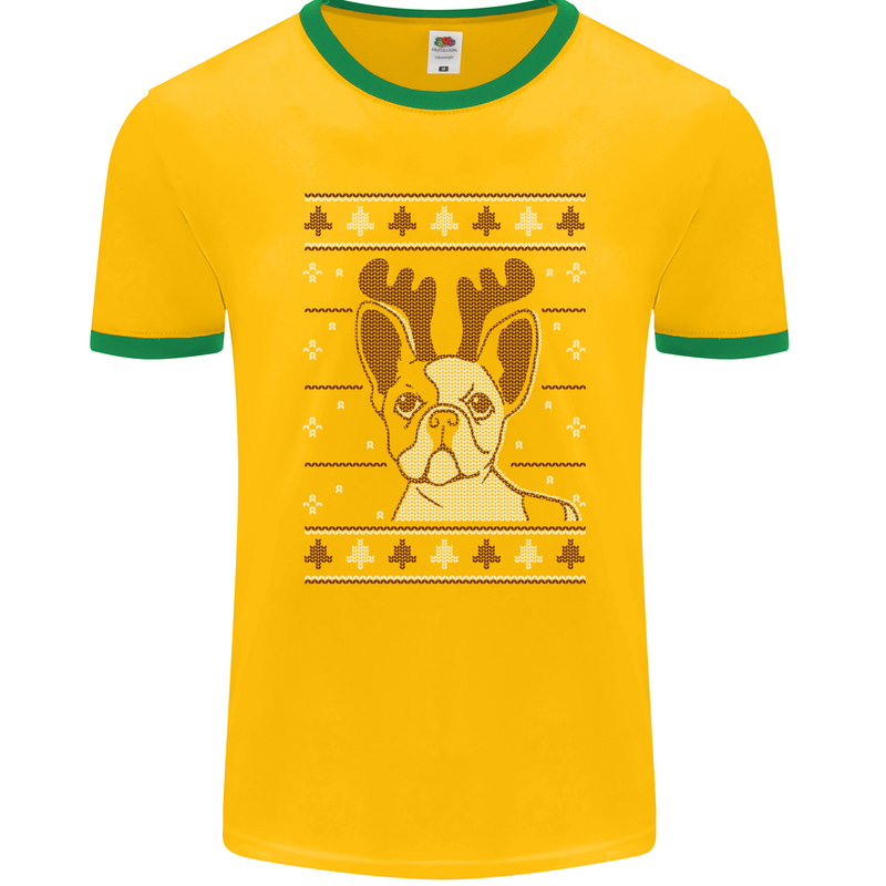 A Funny Christmas Pug Mens Ringer T-Shirt FotL Gold/Green