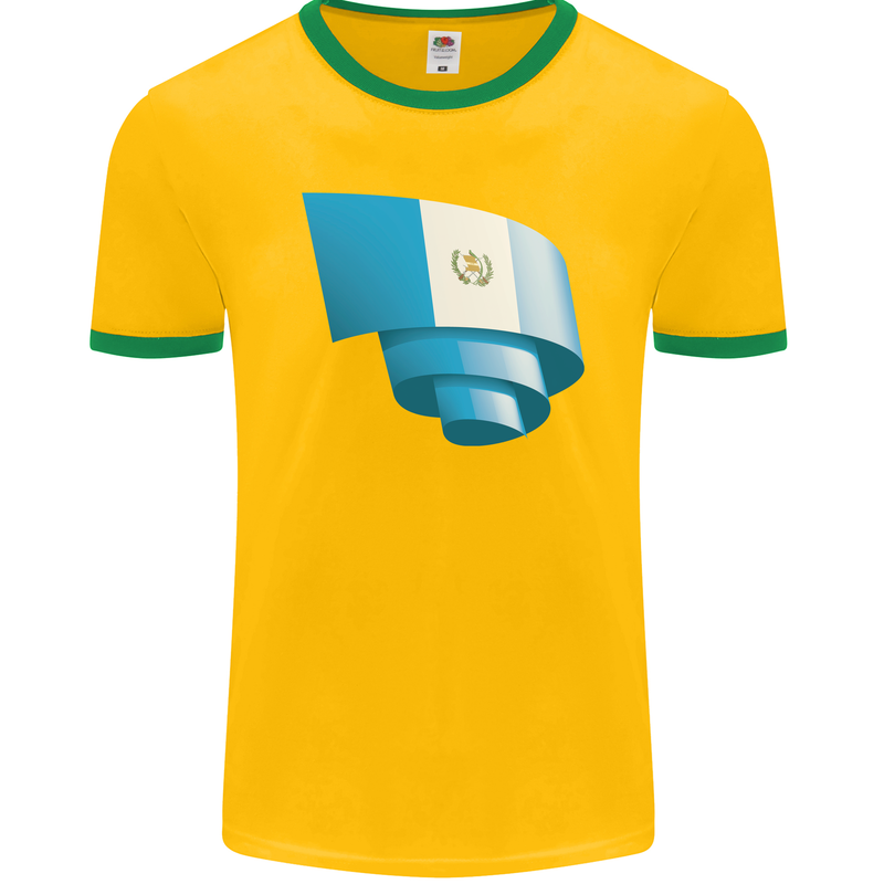 Curled Guatemala Flag Guatemalan Day Football Mens Ringer T-Shirt FotL Gold/Green
