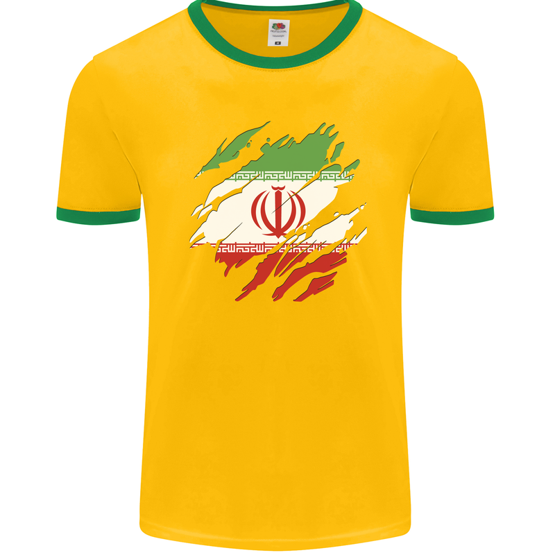 Torn Iran Flag Iranian Day Football Mens Ringer T-Shirt FotL Gold/Green