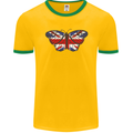 Union Jack Butterfly British Britain Flag Mens Ringer T-Shirt FotL Gold/Green