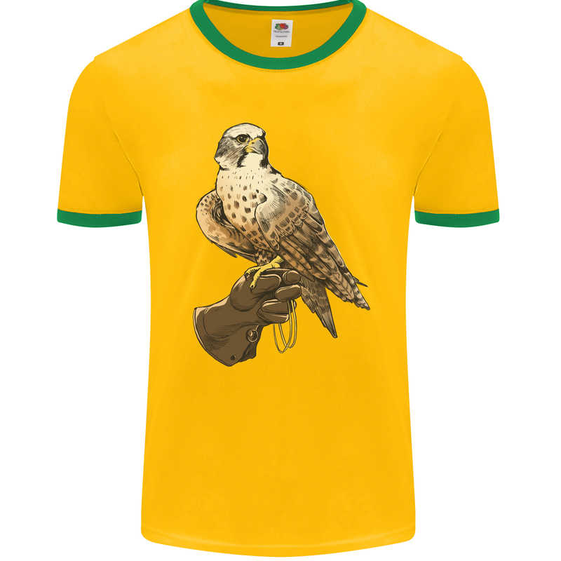 A Falcon Falconry Mens Ringer T-Shirt FotL Gold/Green