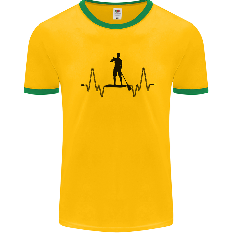 Paddleboard ECG Paddleboarding Pulse Mens Ringer T-Shirt Gold/Green