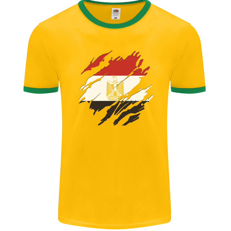 Torn Egypt Flag Egyptian Day Football Mens Ringer T-Shirt FotL Gold/Green