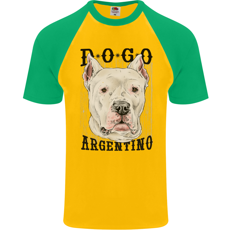 A Dogo Argentino Dog Mens S/S Baseball T-Shirt Gold/Green