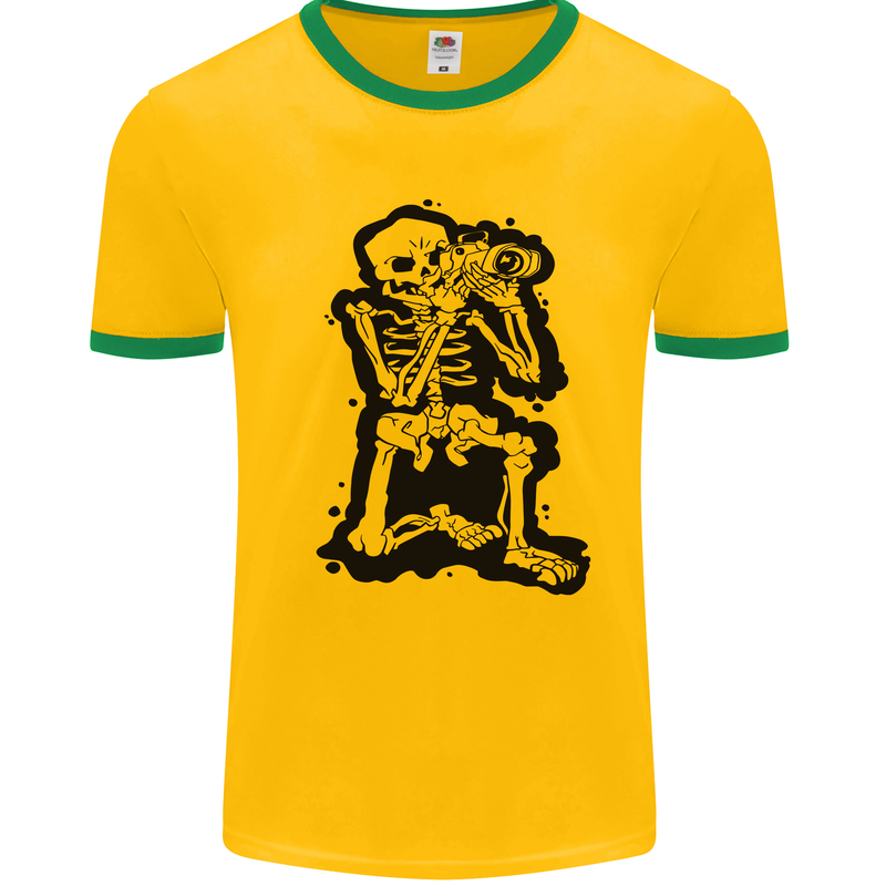 A Skeleton Photographer Photography Mens Ringer T-Shirt Gold/Green