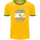 Torn Argentina Flag Argentinian Day Football Mens Ringer T-Shirt FotL Gold/Green