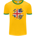 Torn Iceland Flag Icelander Day Football Mens Ringer T-Shirt FotL Gold/Green