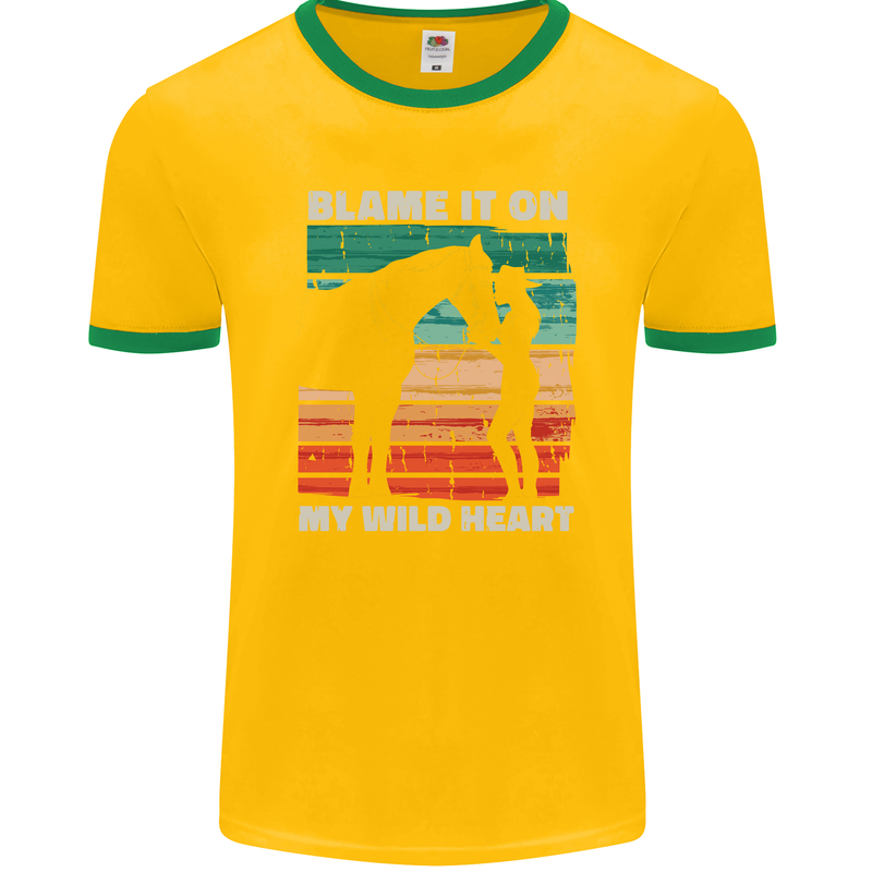 Horse Riding My Wild Heart Equestrian Mens Ringer T-Shirt FotL Gold/Green