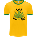 Weed My HealTHCare Cannabis Funny THC Mens Ringer T-Shirt Gold/Green