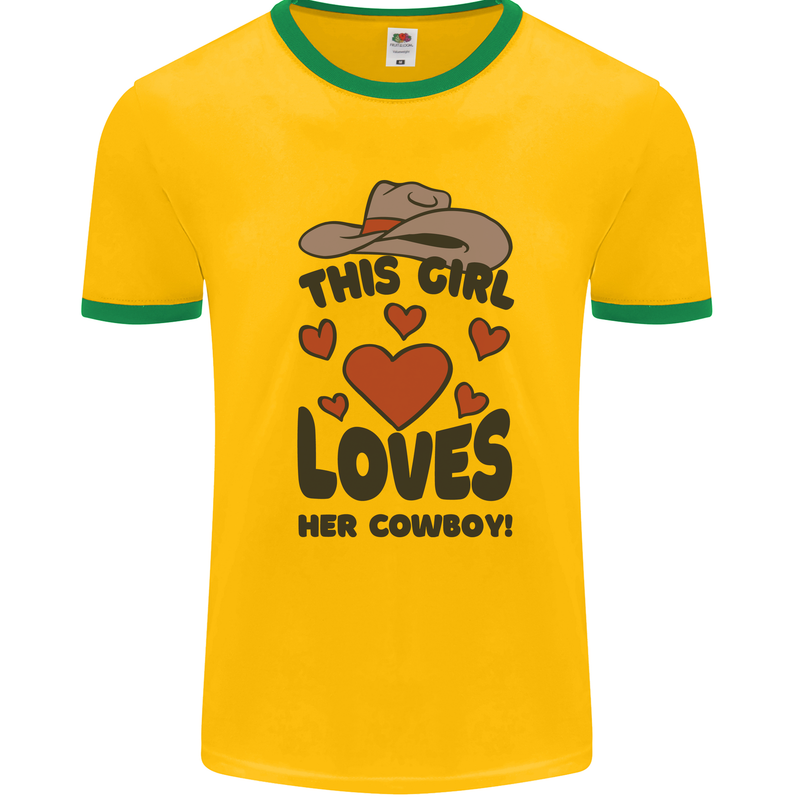 This Girl Loves Her Cowboy Mens Ringer T-Shirt Gold/Green