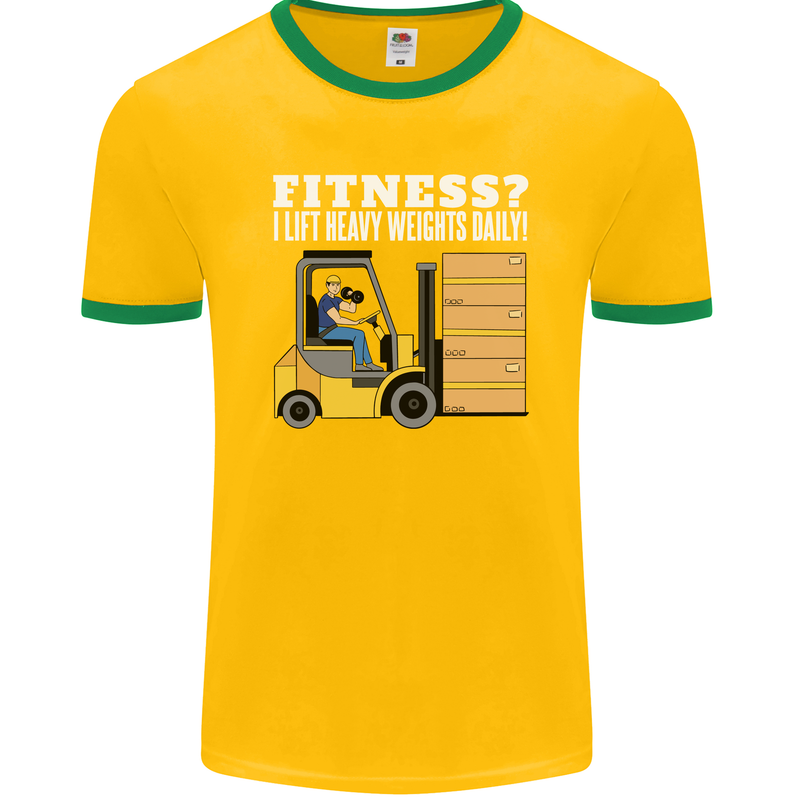 I Lift Heavy Weights All Day Funny Forklift Driver Mens Ringer T-Shirt FotL Gold/Green