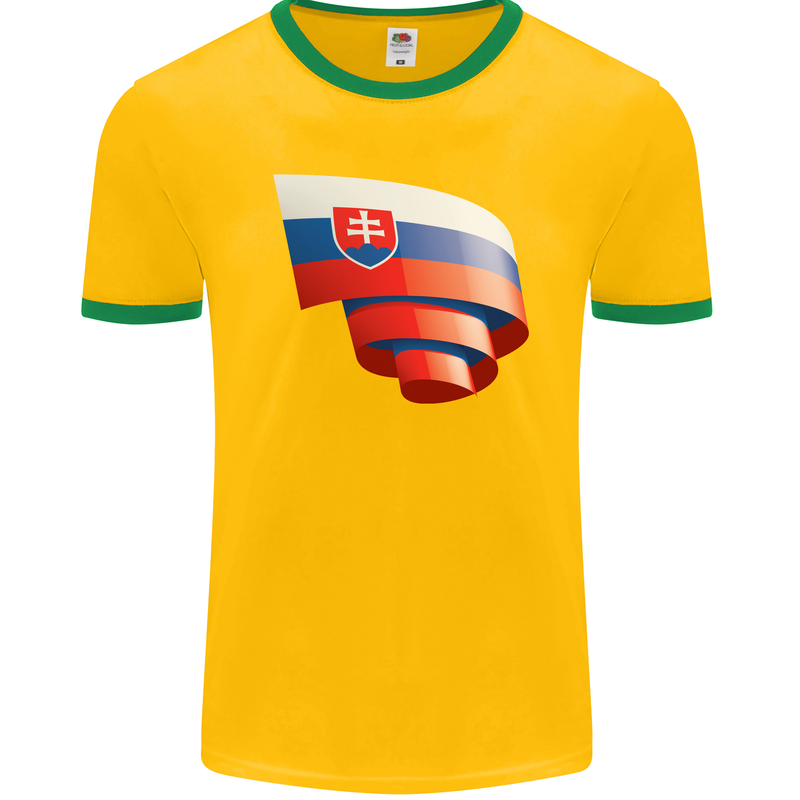 Curled Slovakia Flag Slovakia Day Football Mens Ringer T-Shirt FotL Gold/Green