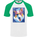 Abstract Australian Shepherd Dog Mens S/S Baseball T-Shirt White/Green
