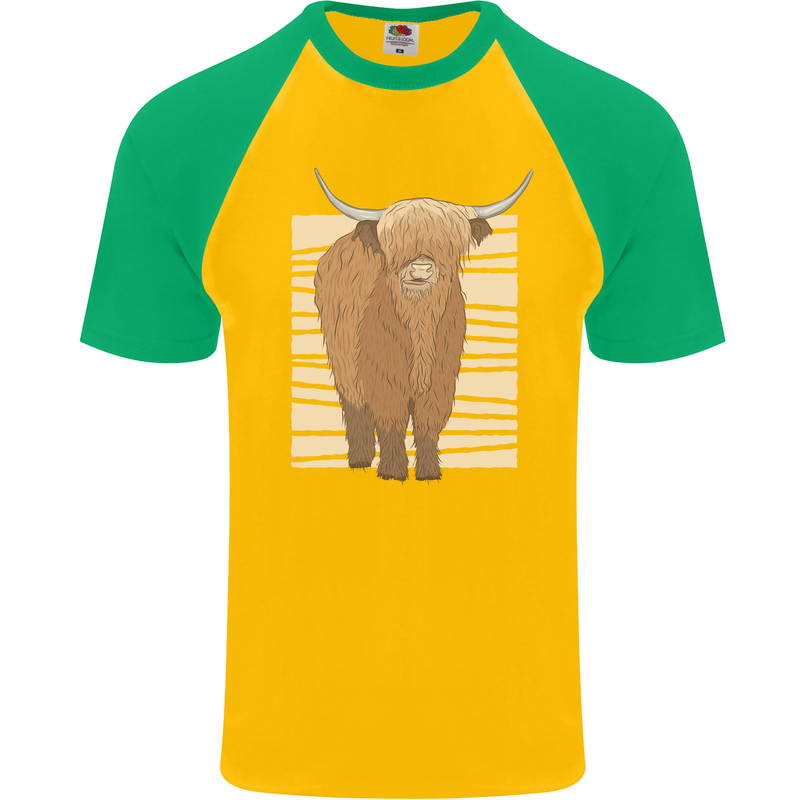 A Chilled Highland Cow Mens S/S Baseball T-Shirt Gold/Green