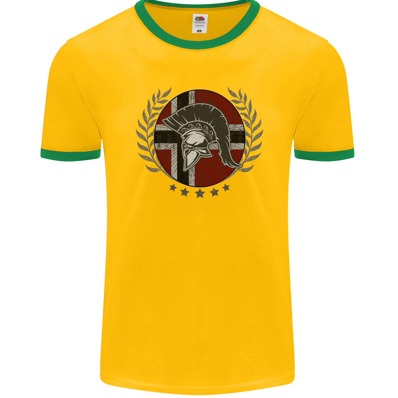 Norway Bodybuilding Flag Gym Training Spartan Mens Ringer T-Shirt FotL Gold/Green