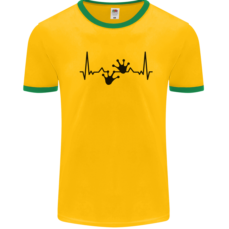 Lizard ECG Gekko Pulse Bearded Dragon Mens Ringer T-Shirt Gold/Green