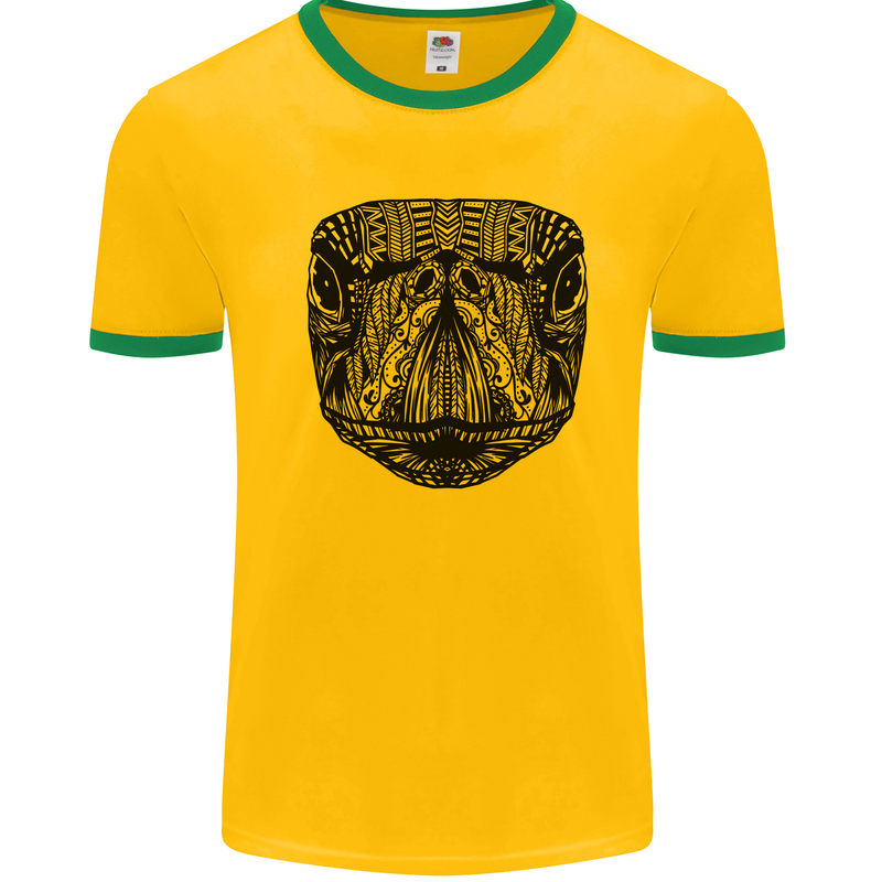 A Mandala Turtle Head Tribal Tortoise Mens Ringer T-Shirt Gold/Green