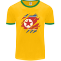 Torn North Korea Flag Korean Day Football Mens Ringer T-Shirt FotL Gold/Green