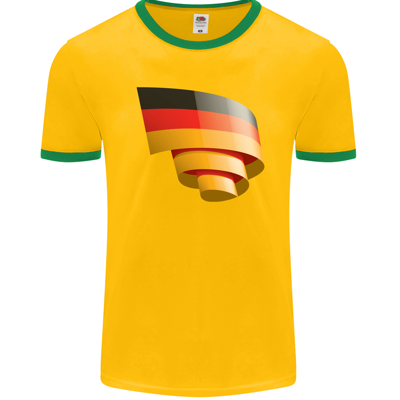 Curled Germany Flag German Day Football Mens Ringer T-Shirt FotL Gold/Green