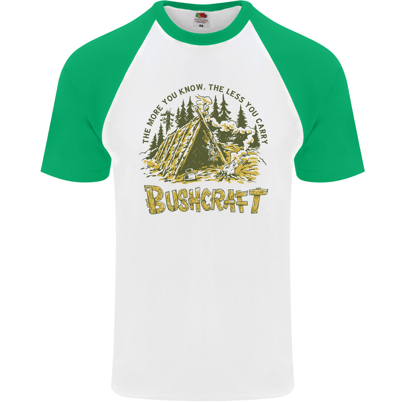 Bushcraft Funny Outdoor Pursuits Scouts Camping Mens S/S Baseball T-Shirt White/Green